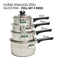 Full Set 4 Sizes Horse Stainless Steel Sauce Pot Single Handle Cooking Pan