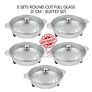 5 Sets 31cm Full Glass Lids Stainless Steel Buffet Set Catering Serving Tray Food Pan