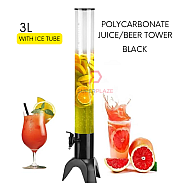 Black 3L With Ice Tube Polycarbonate Juice Tower Beer Cocktail Cold Drink ABS Beverage Dispenser