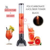 Black 3L With Ice Tube Plus LED Light Polycarbonate Juice Tower Beer Cocktail Cold Drink ABS Beverage Dispenser