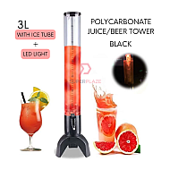 Black 3L With Ice Tube Plus LED Light Polycarbonate Juice Tower Beer Cocktail Cold Drink ABS Beverage Dispenser