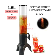 Black 1.5L With Ice Tube Plus LED Light Polycarbonate Juice Tower Beer Cocktail Cold Drink ABS Beverage Dispenser