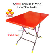 3V Red 2x3 Feet Plastic Foldable Table Portable Dining Table Study Table Kitchen Table Outdoor