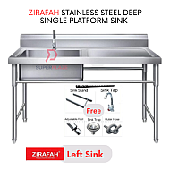 Left Sink Zirafah Stainless Steel Single Bowl Sink With Drainboard Commercial Platform Sink