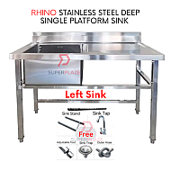 Left Sink Rhino Stainless Steel Single Bowl Sink With Drainboard Commercial Platform Sink
