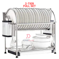 2 Tiers Full Set SUS304 Multifunction Dish Rack Pinggan Stainless Steel