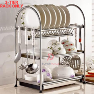 3 Tiers Rack Only SUS304 Multifunction Dish Rack Pinggan Stainless Steel