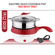 Red With Tray 18cm Mini Multifunction Stainless Steel Electric Cooker Frying Pan Pot Periuk Serbaguna