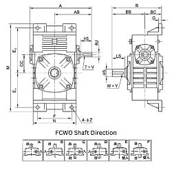 FCWO80 80mm Worm Gear Speed Reducer FCW Series Fujikawa