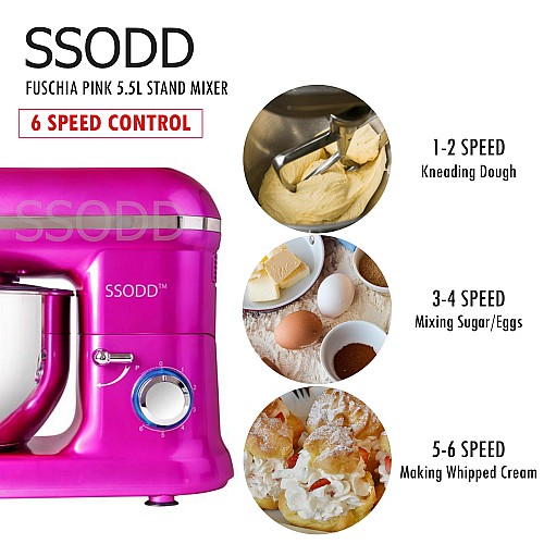 SSODD Fuchsia Pink 5.5L Stand Mixer 