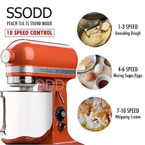 SSODD 14. Peach Tea 7L Professional Tilt-Head Stand Mixer 