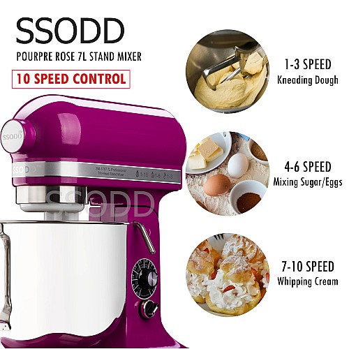 SSODD 19. Pourpre Rose 7L Professional Tilt-Head Stand Mixer 