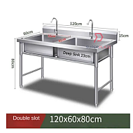 L120xW60xH80cm Commercial Stainless Steel Double Deep Bowl Sink Set With Stand