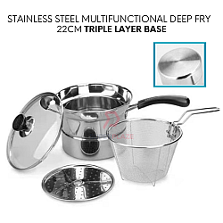 Triple Layer Base 22cm Stainless Steel Multi Functional Pot Deep Fry Boil Steam Cooking Pot