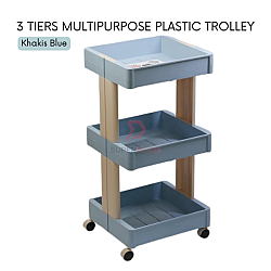 Khakis Blue Lava Multipurpose Plastic Trolley Portable Cart Side Table Kitchen Storage Rack Shelve