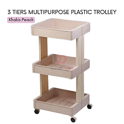 Khakis Peach Lava Multipurpose Plastic Trolley Portable Cart Side Table Kitchen Storage Rack Shelve
