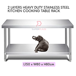 L150xW80xH80cm 2 Tiers Stainless Steel Kitchen Table Storage Heavy Duty Cooking Table Rack