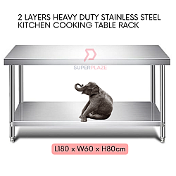 L180xW60xH80cm 2 Tiers Stainless Steel Kitchen Table Storage Heavy Duty Cooking Table Rack