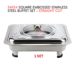 1 Set 34x34 Square Embossed Stainless Steel Buffet Set Catering Serving Tray Food Pan Warmer