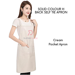 Cream Solid Color H Back Self Tie Apron Bib Pocket Kitchen Chef Apron Workshop Art Bakery Apron
