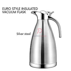 Silver Steel 2 Liters Euro Style Insulated Thermal Flask Stainless Steel Vacuum Flask Double Wall