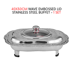 1 Set 40x30cm Wave Embossed Stainless Steel Buffet Set Catering Serving Tray Food Pan