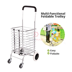4 Wheels 207 Foldable Aluminium Shopping Cart Carbon Steel Market Trolley Travel Cart