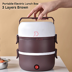 3 Layers Brown Electric Portable Lunch Box Mini Cooker Steamer Multifunctional Cooker