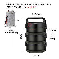 Black Plus Bag 3 Tiers SUS304 Food Storage Carrier Tiffin Carrier Portable Stainless Steel Thermal Lunch Box