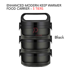 Black 3 Tiers SUS304 Food Storage Carrier Tiffin Carrier Portable Stainless Steel Thermal Lunch Box