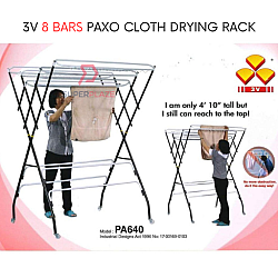 3V 8 Bars Paxo Cloth Drying Rack With Wheels Folding Clothes Hanger Rack Outdoor Laundry Hanger