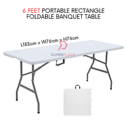 6 Feet Rectangle Foldable Banquet Table Portable Oblong Briefcase Study Table