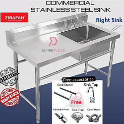 Right Sink Zirafah Stainless Steel Single Bowl Sink With Drainboard Commercial Platform Sink