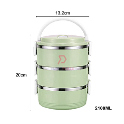 Green Color 3 Tiers 304 Portable Stainless Steel Food Storage Carrier Insulated Bento Lunch Box