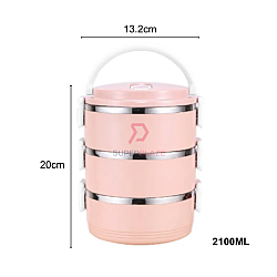 Pink Color 3 Tiers 304 Portable Stainless Steel Food Storage Carrier Insulated Bento Lunch Box