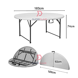 Asoga 6 Feet Round Foldable Banquet Table Portable Round Multifunctional Dining Table