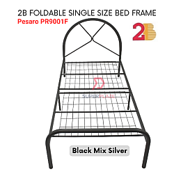 Black Mix Silver Pesaro PR9001F 2B Foldable Single Size Bed Frame Netting Base Divan Strong Bed