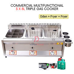Oden Fryer 3 x 8L Triple Gas Commercial Multifunctional Ventilation Deep Oden Cooker