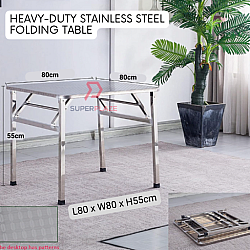 L80xW80xH55cm Stainless Steel Folding Table Portable Banquet Table Function Working Bazaar Study Dining Table