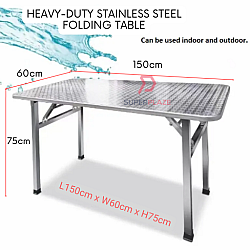 L150xW60xH75cm Stainless Steel Folding Table Portable Banquet Table Function Working Bazaar Study Dining Table