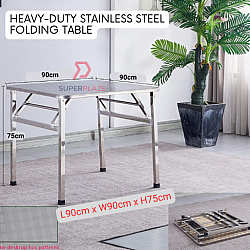 L90xW90xH75cm Stainless Steel Folding Table Portable Banquet Table Function Working Bazaar Study Dining Table
