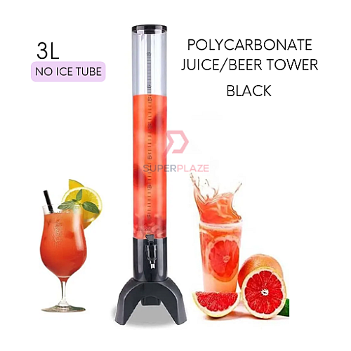 Black 3L No Ice Tube Polycarbonate Juice Tower Beer Cocktail Cold Drink ABS Beverage Dispenser