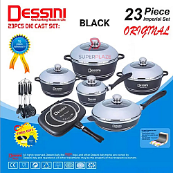 Black Color 23 Pcs Dessini Cookware Set Italy Granite Aluminium Non Stick Casserole Pot Wheat Rice Stone Pot Bowl Deep