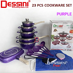 Purple Color 23 Pcs Dessini Cookware Set Italy Granite Aluminium Non Stick Casserole Pot Wheat Rice Stone Pot Bowl Deep