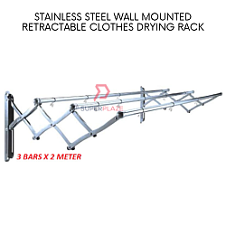 2 Meter 3 Bars Stainless Steel Wall Mounted Retractable Clothes Hanger Drying Rack Penyidai Penjemur Baju