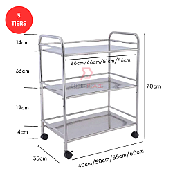 50cm 3 Tiers Stainless Steel Microwave Oven Rack Multifunctional Desktop Floor Rack Side Table Cart Trolley