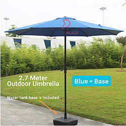 Blue With Base 2.7Meter Patio Garden Umbrella Outdoor Market Table Round Umbrella For Garden Pool Market