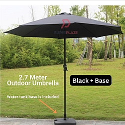Black With Base 2.7Meter Patio Garden Umbrella Outdoor Market Table Round Umbrella For Garden Pool Market