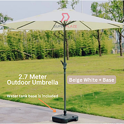 Beige White With Base 2.7Meter Patio Garden Umbrella Outdoor Market Table Round Umbrella For Garden Pool Market