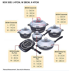 Red Color 23 Pcs Dessini Cookware Set Italy Granite Aluminium Non Stick Casserole Pot Wheat Rice Stone Pot Bowl Deep